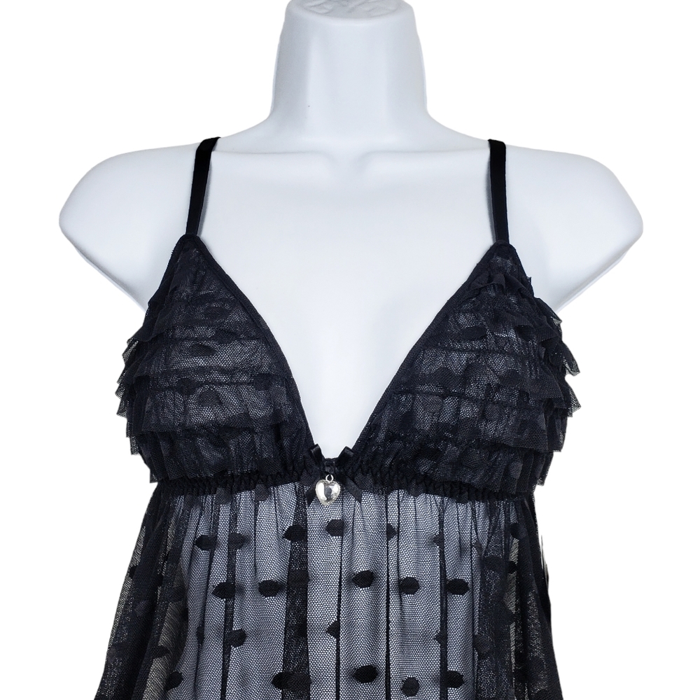 Seductivewear By Cinema Etoile Black Dot Sheer Mesh Babydoll Slip Size S NWT - Picture 2 of 8
